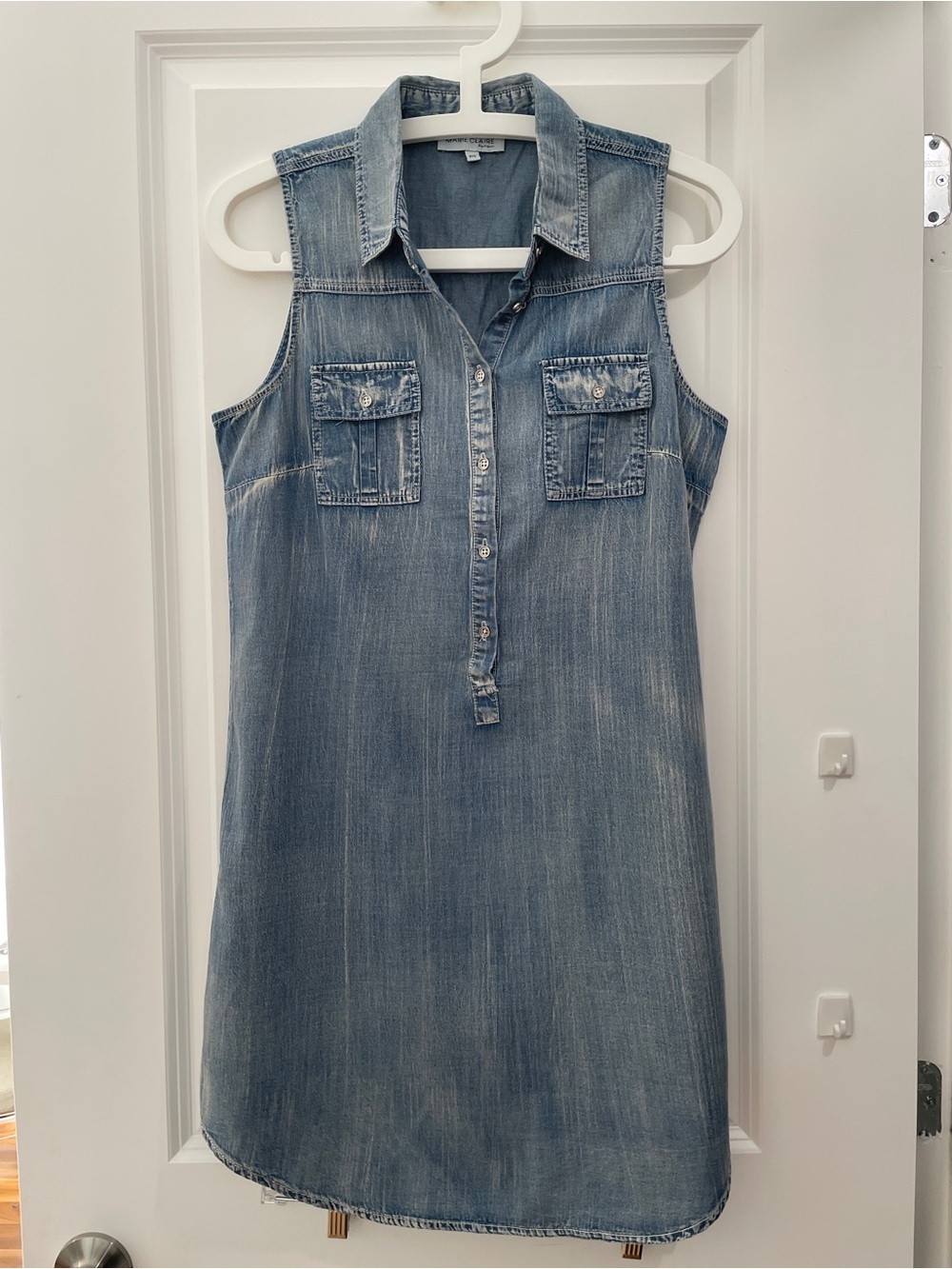 Sleeveless Denim Shirt Dress in Faded Blue